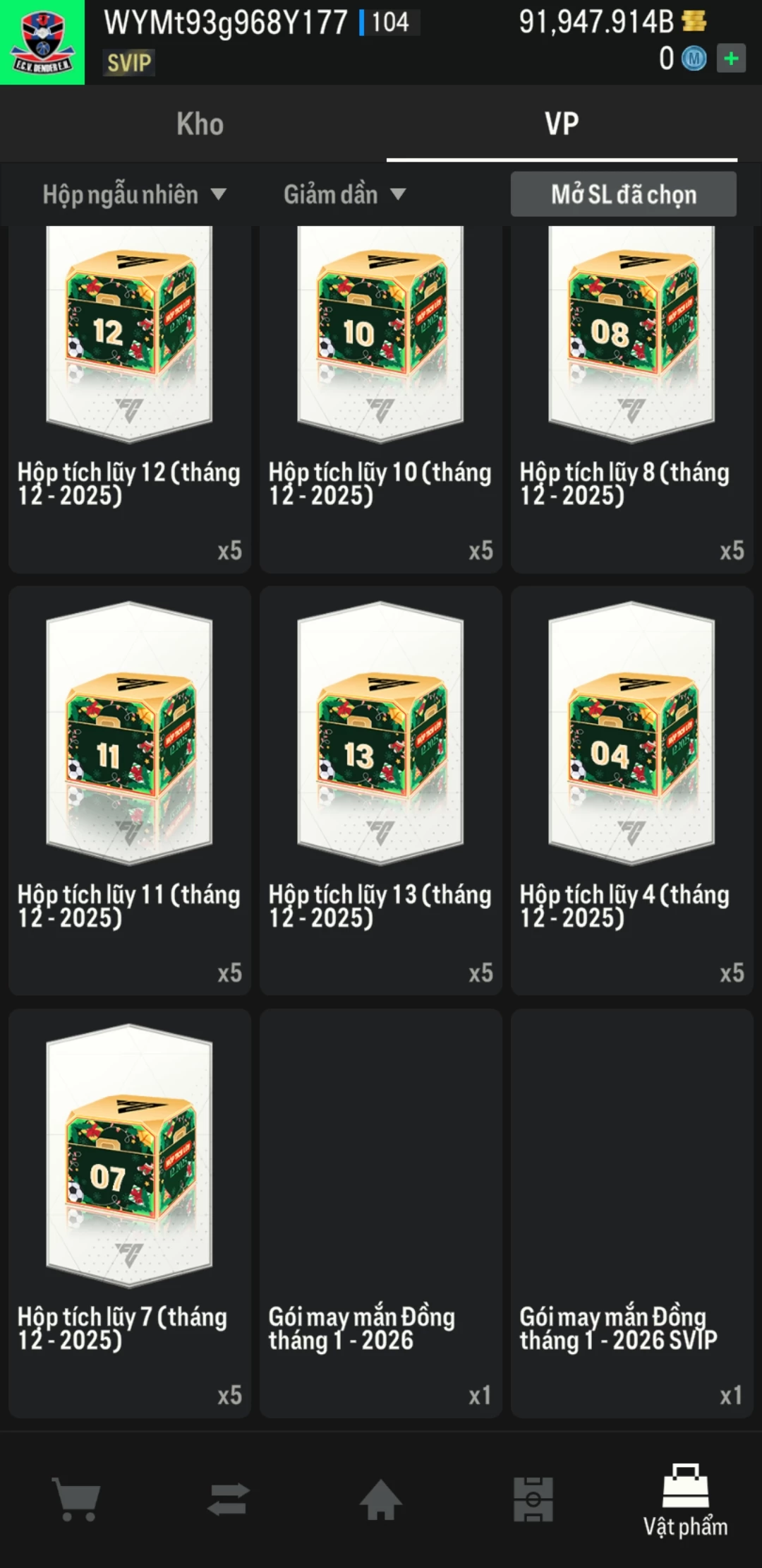 Ảnh ACC mở thẻ (LOẠI SUPER VIP) bao gồm có hơn 900+ đến 1100+ thẻ cầu thủ từ Siêu sao đến Miền núi các loại (ngẫu nhiên có: 01 thẻ +12 và 03 thẻ PRIME QH, XS, CP...) Acc có sẵn BP trắng từ 80.000 tỷ BP đến 120.000 tỷ BP kèm theo nhiều ngày SVIP